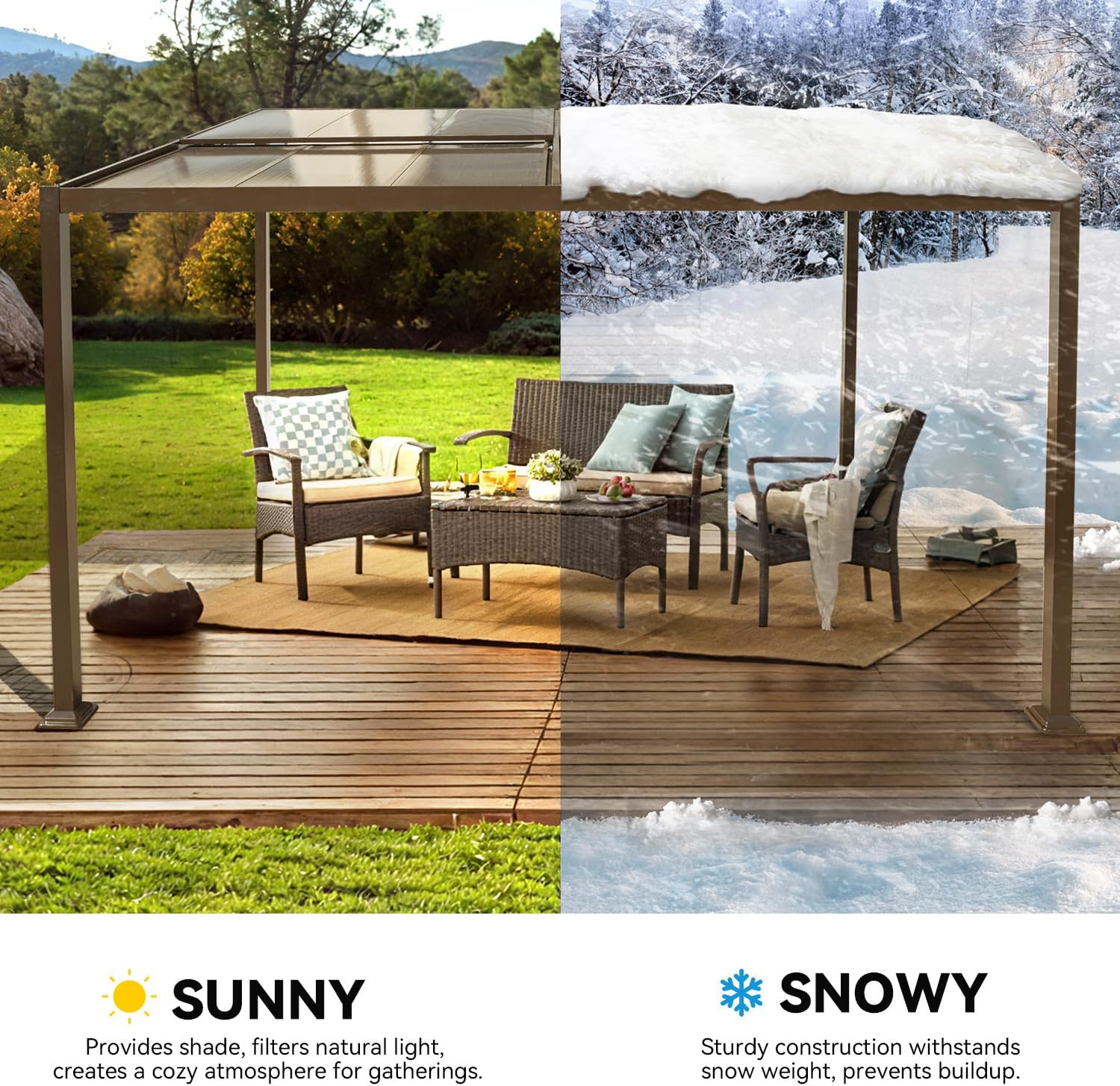 Gazebo 10'x13' with Adjustable Polycarbonate Roofs, All Aluminum Frame Permanent Pergola for Patio, Outdoor Freestanding Shelter, Dark Brown