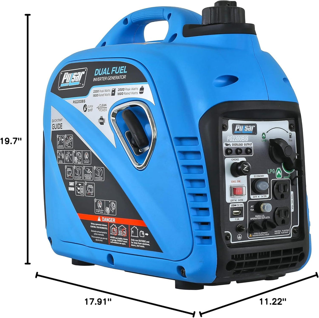 Pulsar 2,200W Portable Dual Fuel Quiet Inverter Generator with USB Outlet & Parallel Capability, CARB Compliant, PG2200BiS