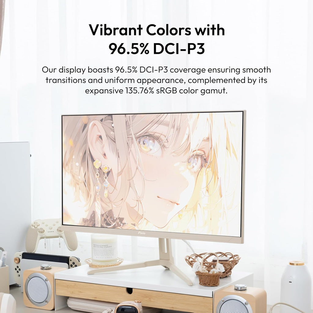 Pixio PX278 Wave Beige 27 inch 180Hz Refresh Rate Quad HD 1440p Resolution Fast IPS Panel 1ms GTG Response Time Built-in Speakers Gaming Monitor with AMD FreeSync