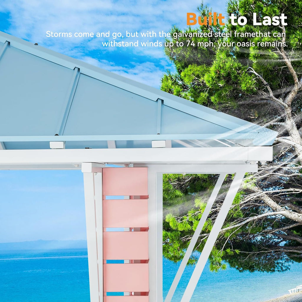 Modern Shade Coastal Dream Outdoor Bar, Grill Gazebo with 2 Open Sides, Patio Gazebo with USB Charging Socket and Hooks, Galvanized Steel Pavilion for Backyard, Swimming Pool, BBQ