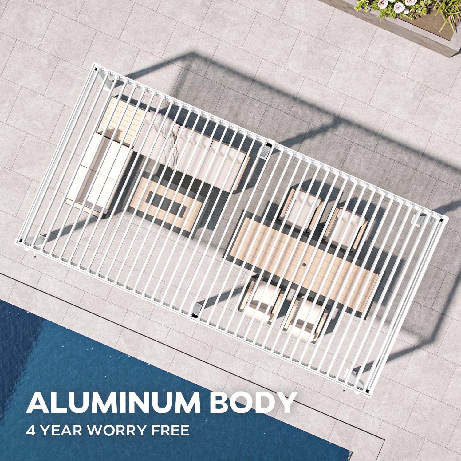 Mirador 111S Round Louvered Pergola Gazebo, 10Ft x 20Ft, Full Aluminum Frame, Adjustable Roof, Outdoor, Durable, White
