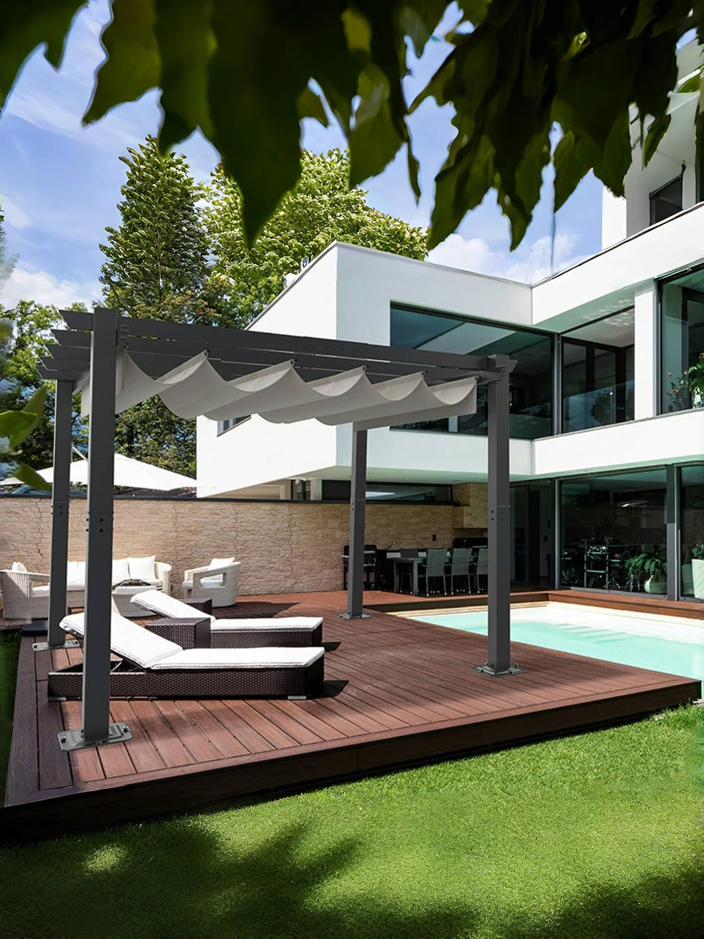 GAOMON 10x10 Ft Outdoor Aluminum Pergola with Upgraded Retractable Canopy, Outdoor Shelter Suitable for Gardens, Backyard, Lawn, Deck - Grey.