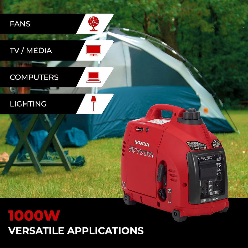 Honda EU1000i 1000 Watt Inverter Generator, Super Quiet 120V Gas Powered Portable Generator for Camping or Home Backup Power Supply, Up to 6.8 Hour Run Time (EU1000T1AN)
