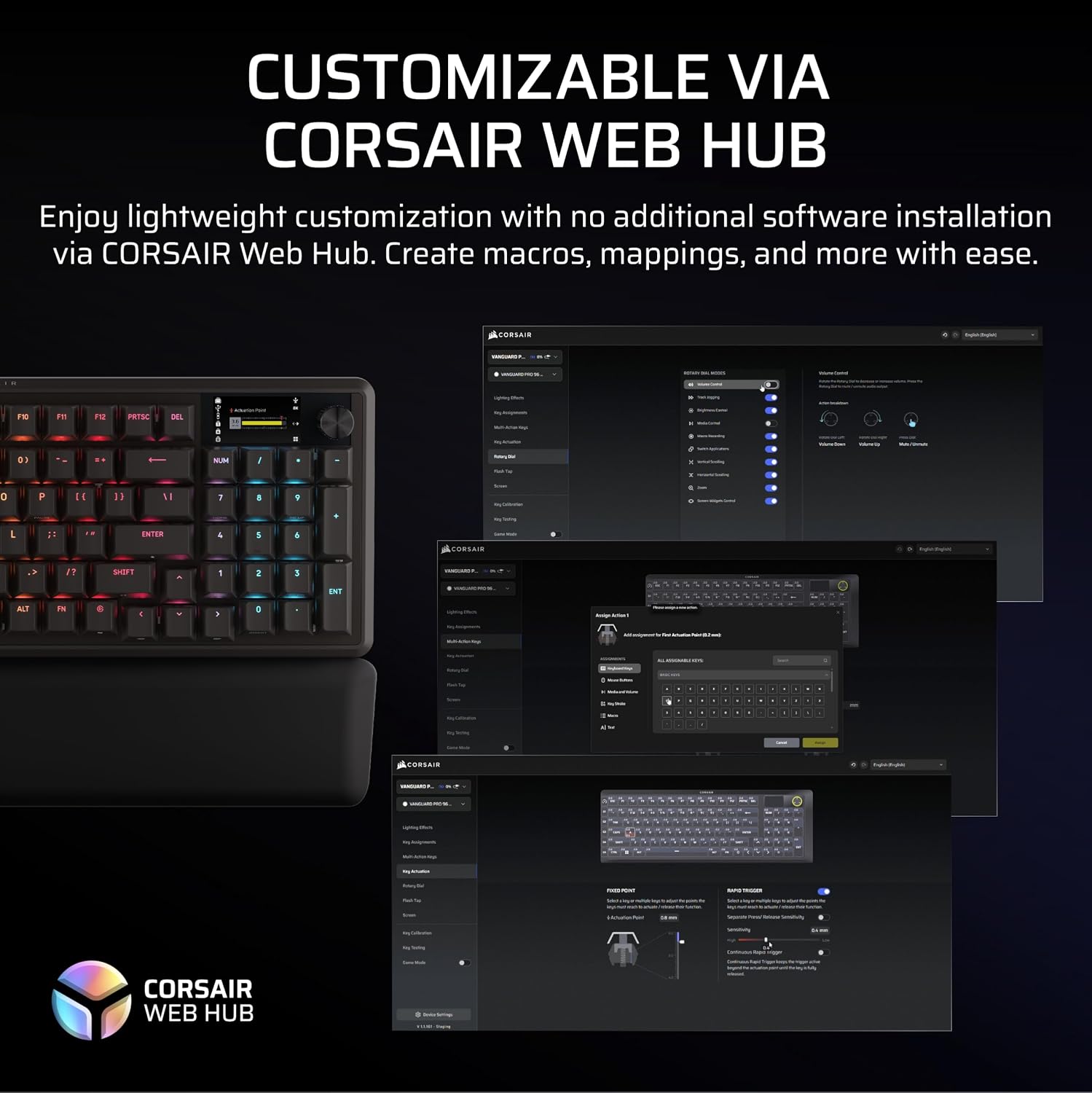 Corsair Vanguard PRO 96 Wired Hall Effect Magnetic Mechanical Gaming Keyboard – 96% Layout, MGX Hyperdrive Switches, 8000Hz Polling, Rapid Trigger, Virtual Stream Deck, SOCD Flashtap, QWERTY US