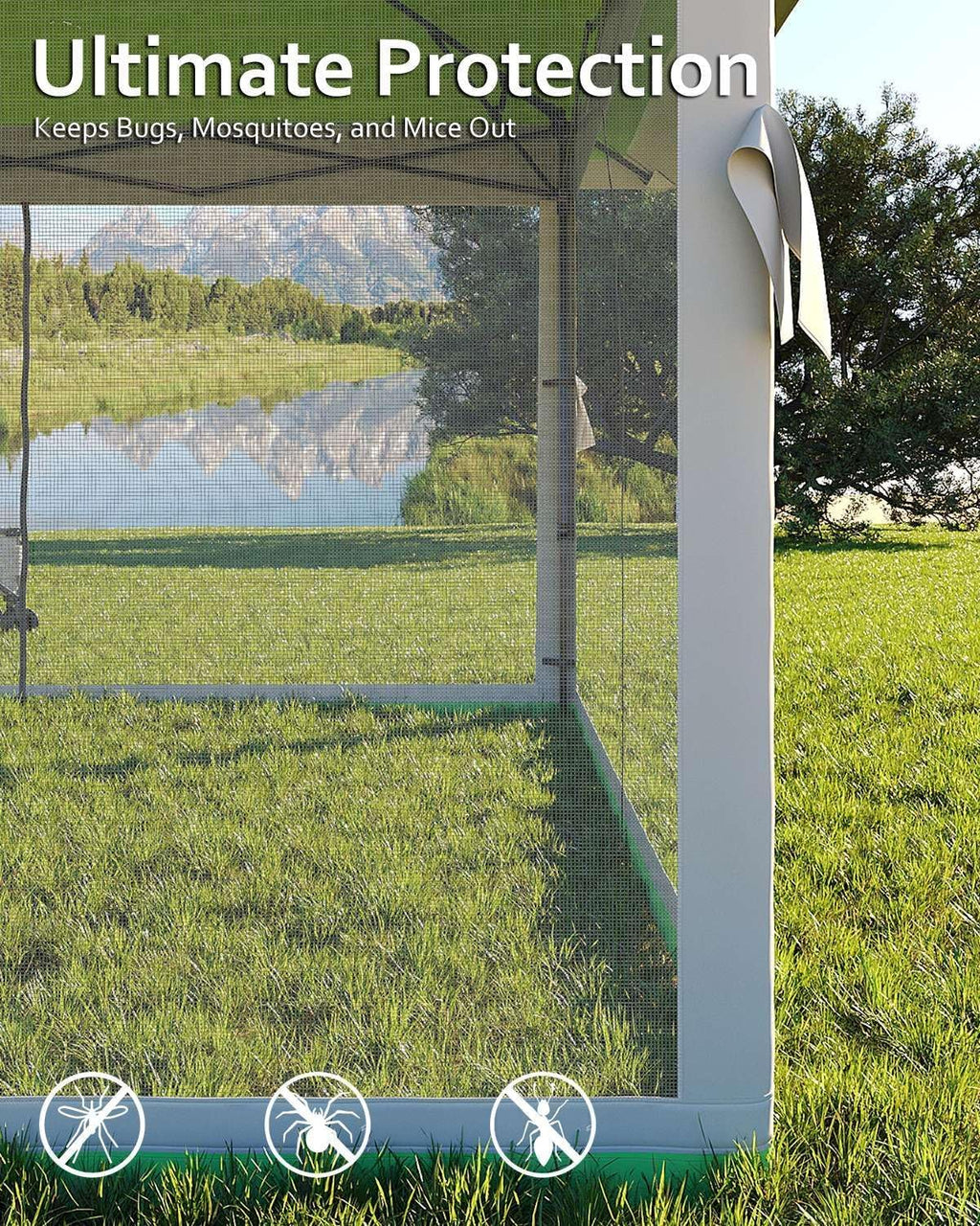12x12FT Pop Up Gazebo, Instant Backyard Canopy Tent with Mosquito Net & Double Roof, Pop-Up Gazebo Canopies Adjustable Height for Patio, Party, Green
