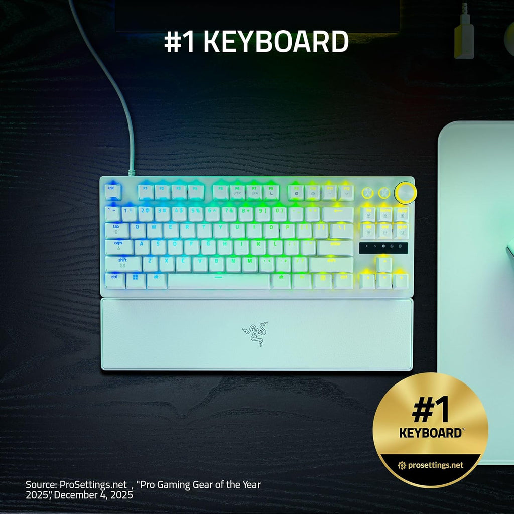Razer Huntsman V3 Pro TKL 8KHz Esports Gaming Keyboard: Analog Optical Switches Gen 2-8000 Hz Polling Snap Tap - Rapid Trigger - Adjustable Actuation - Media Controls - PBT Keycaps - White