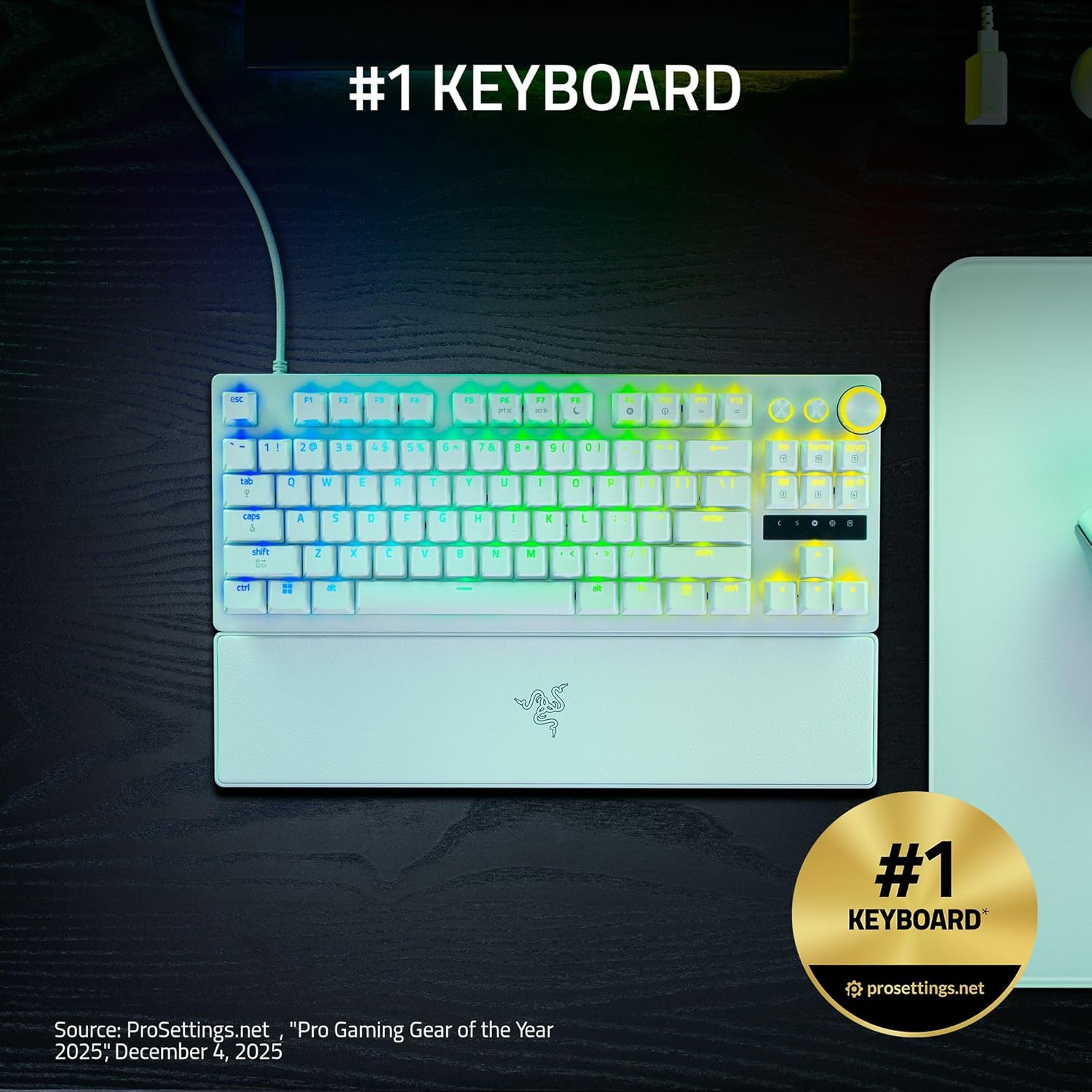 Razer Huntsman V3 Pro TKL 8KHz Esports Gaming Keyboard: Analog Optical Switches Gen 2-8000 Hz Polling Snap Tap - Rapid Trigger - Adjustable Actuation - Media Controls - PBT Keycaps - White