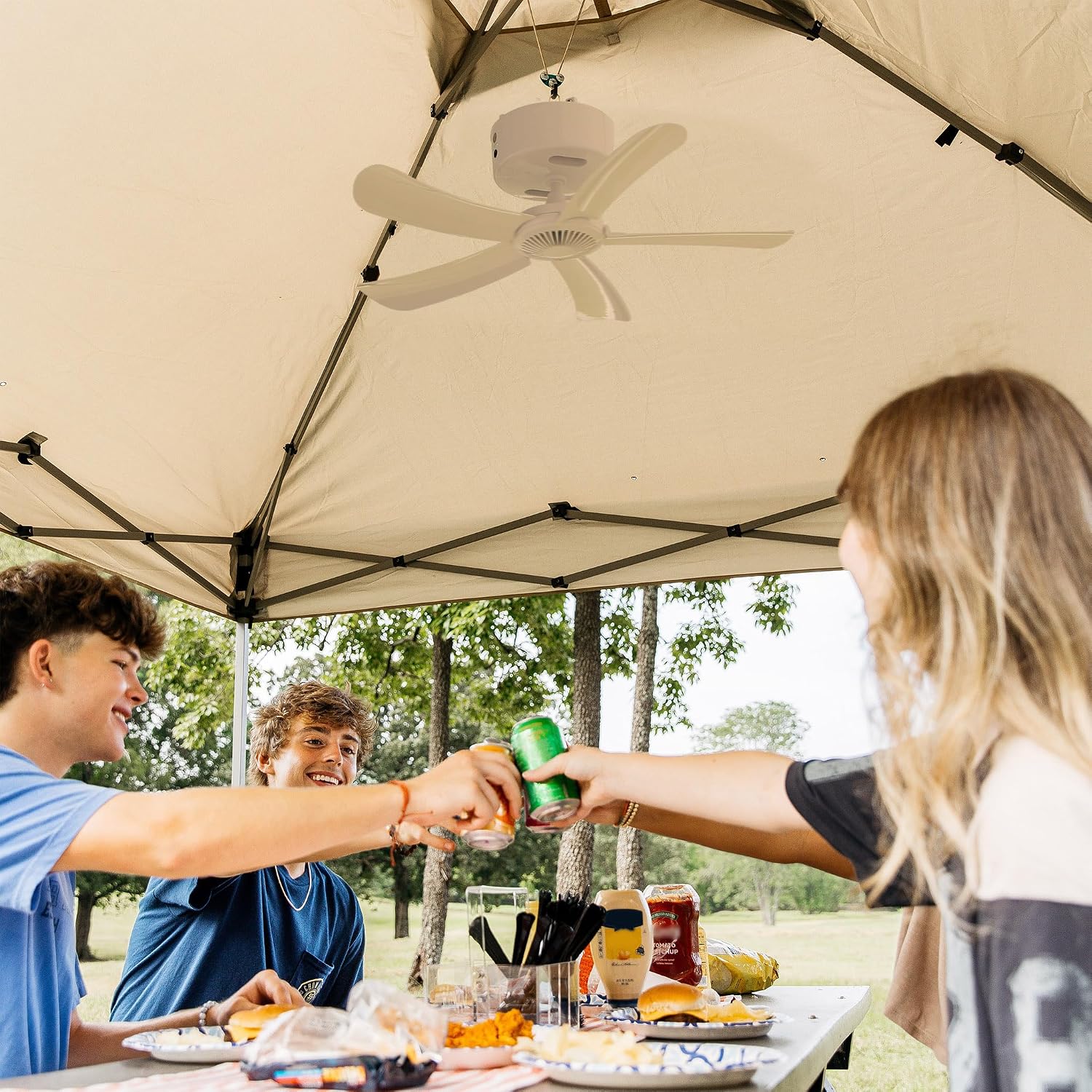 CB305 Large 31' Rechargeable Ceiling Fan for Canopies, Gazebos, Pergolas, Workshops & More. 6-Hour Run Time, Portable with Travel Case, Remote Control (Navy)