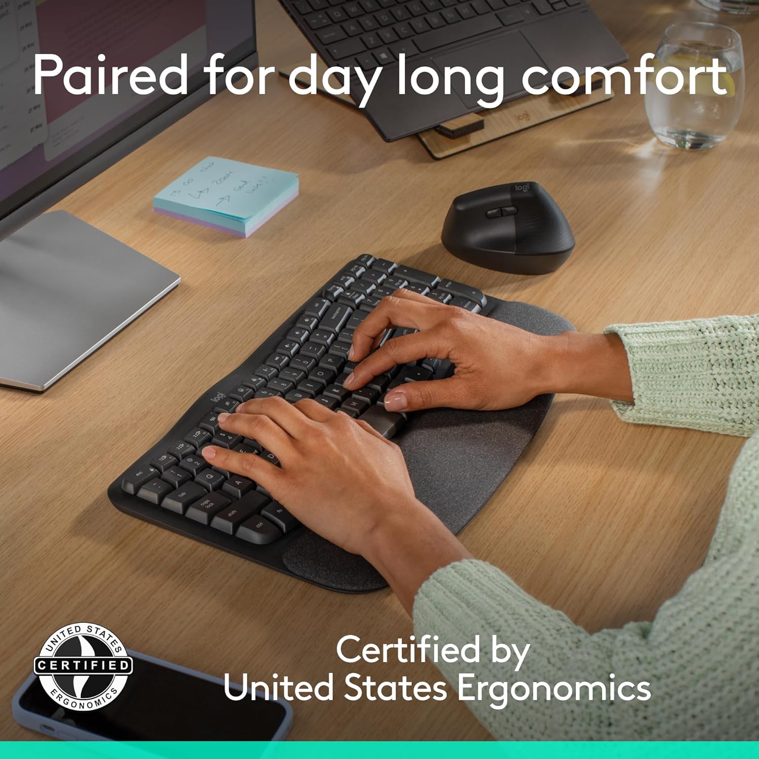 Logitech Wave Keys & Lift Vertical Mouse - Ergonomic Wireless Keyboard and Mouse Combo - with Cushioned Palm Rest, Easy-Switch, Bluetooth, for Multi-OS, Windows/Mac - Graphite