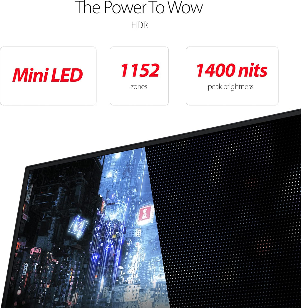 ASUS ROG Swift 32' 4K HDR 144Hz DSC Gaming Monitor (PG32UQX) - UHD (3840 x 2160), Mini-LED IPS, G-SYNC Ultimate, Local dimming, Quantum Dot Technology, DisplayHDR 1400, Eye Care, DisplayPort, HDMI
