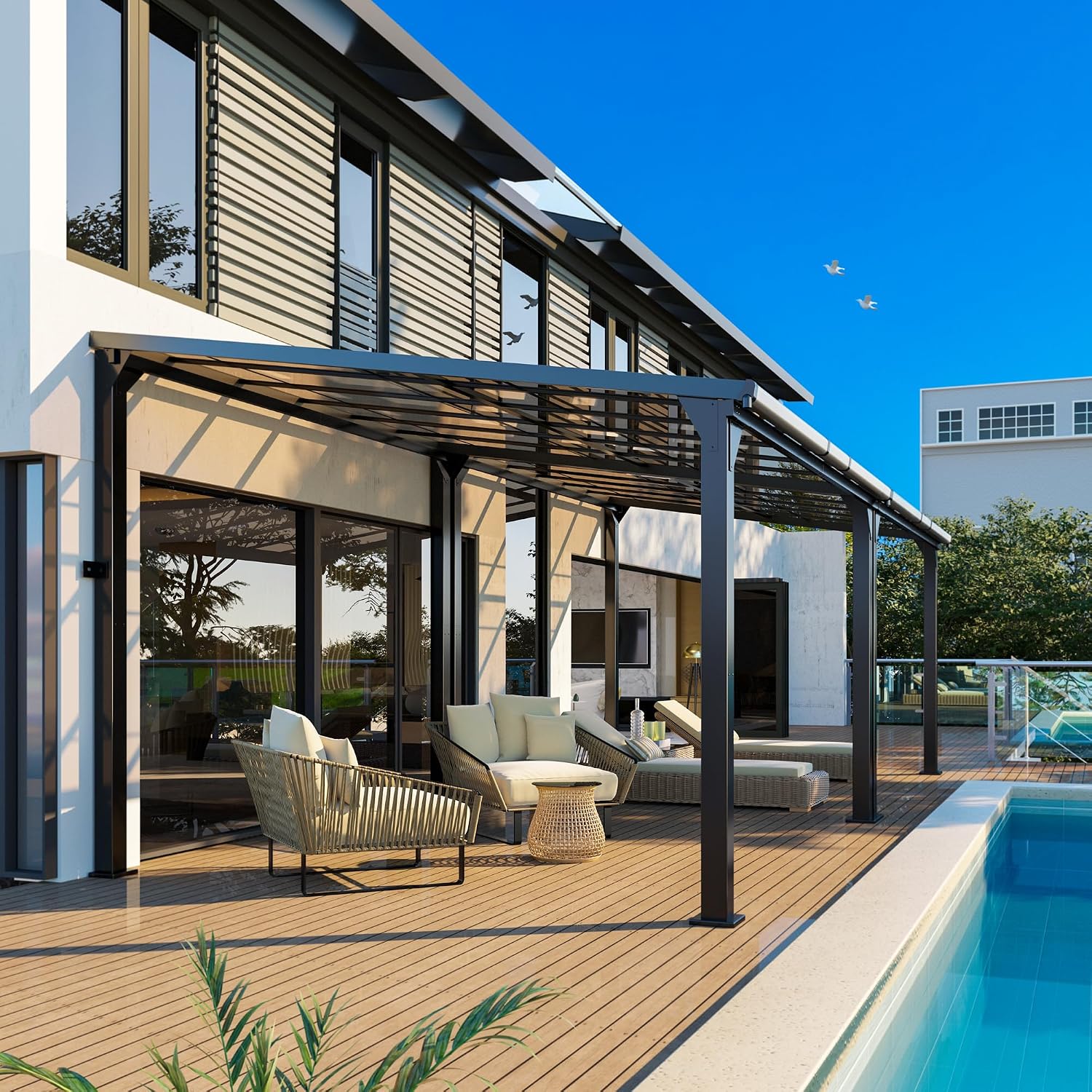 10 * 24FT Pergola,4 * 8 Inch Thickened Pillars & Enlarged Base,Outdoor Hardtop Lean to Gazebo,Wall Mounted Pergola,Pergolas Gazebos Clearance,Aluminum Frame Pergola,UV Resistant Patio Roof