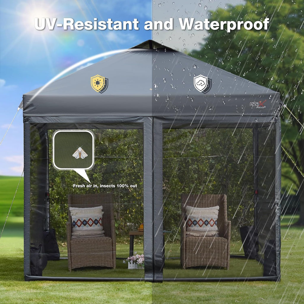 10x10 Pop Up Canopy Tent with Mosquito Netting, Outdoor Portable Screen Tent for Yard, Party, Camping and Picnic, 3 Height Positions, Patio Gazebo with Roller Bag and 4 Sandbags