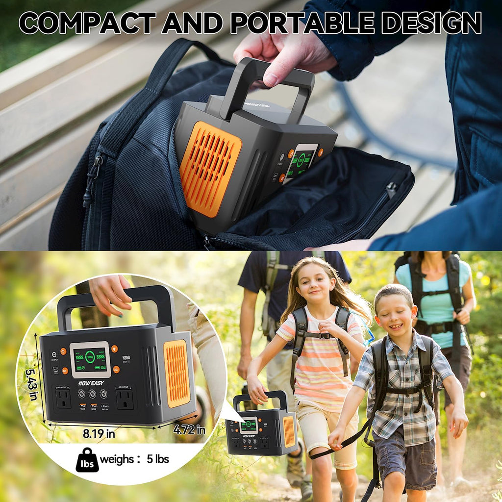 HOWEASY Portable Power Station,260W(500W peak) Solar Generator with PD 65W,110V Pure Sine Wave AC Outlet, 48000mAh Backup Lithium Battery for Outdoor Camping Travel Home Emergency