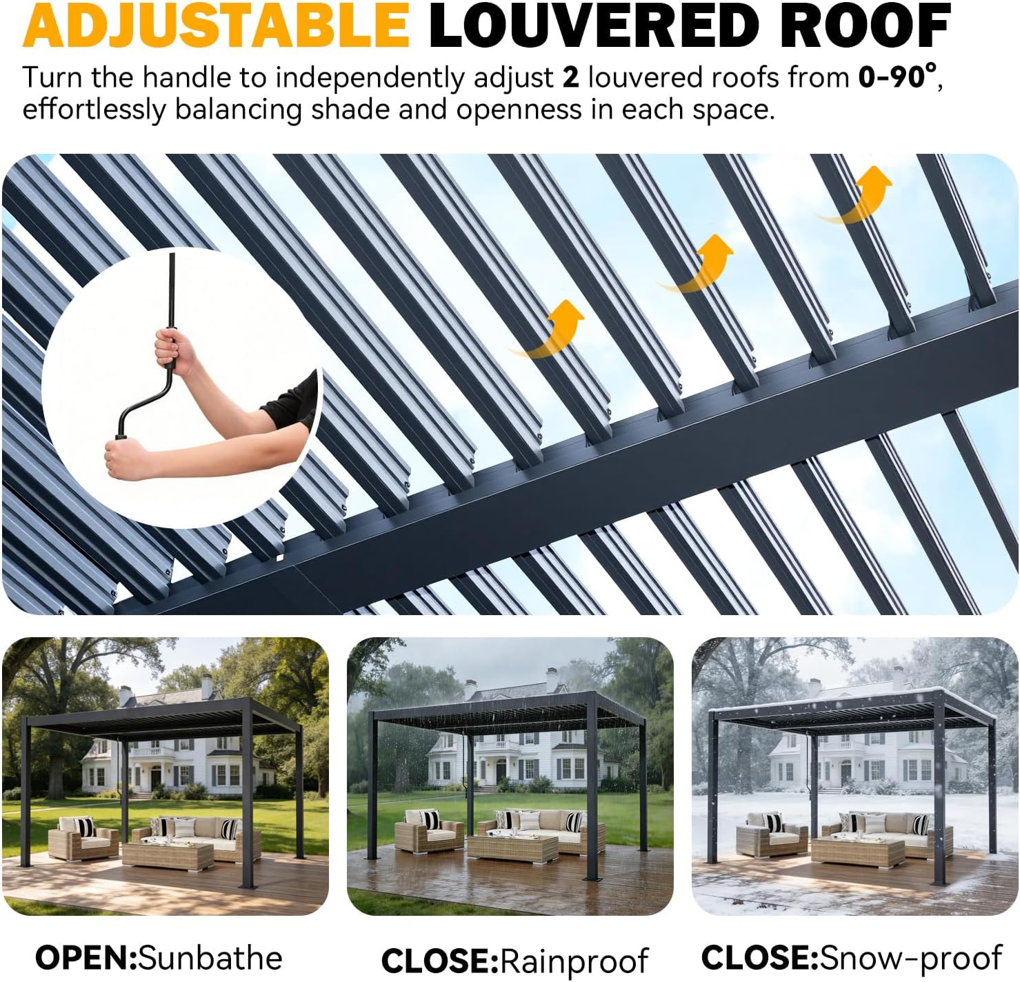 MELLCOM Pergola Louvered 10x12, Metal Hardtop Pergola with Adjustable Roof for Sun & Rain Shade, Outdoor Gazebo with Integrated Drainage System, Modern Rustproof Patio Canopy Carport