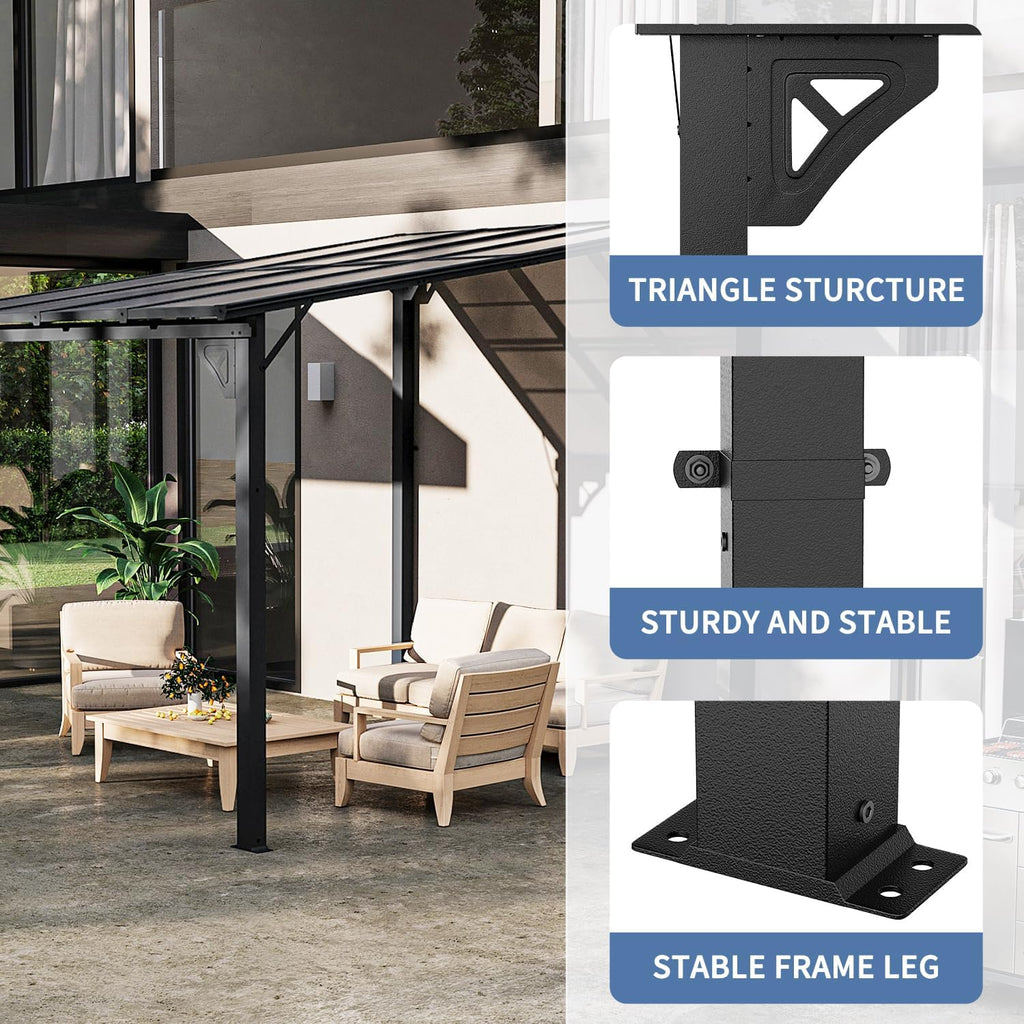 10' x 8' Gazebo for Patio, Gazebo Pergola with Sloped Roof, Large Wall-Mounted Heavy Duty Awnings, for Backyard, Deck, Patio