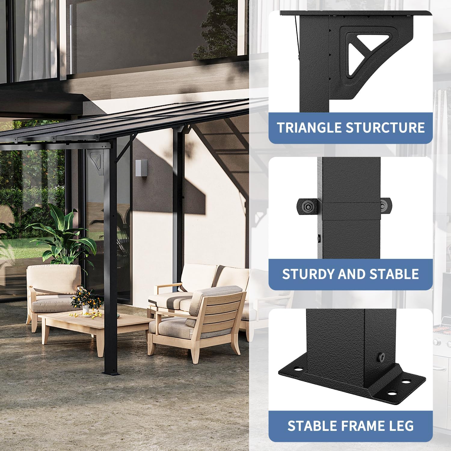 10' x 8' Gazebo for Patio, Gazebo Pergola with Sloped Roof, Large Wall-Mounted Heavy Duty Awnings, for Backyard, Deck, Patio