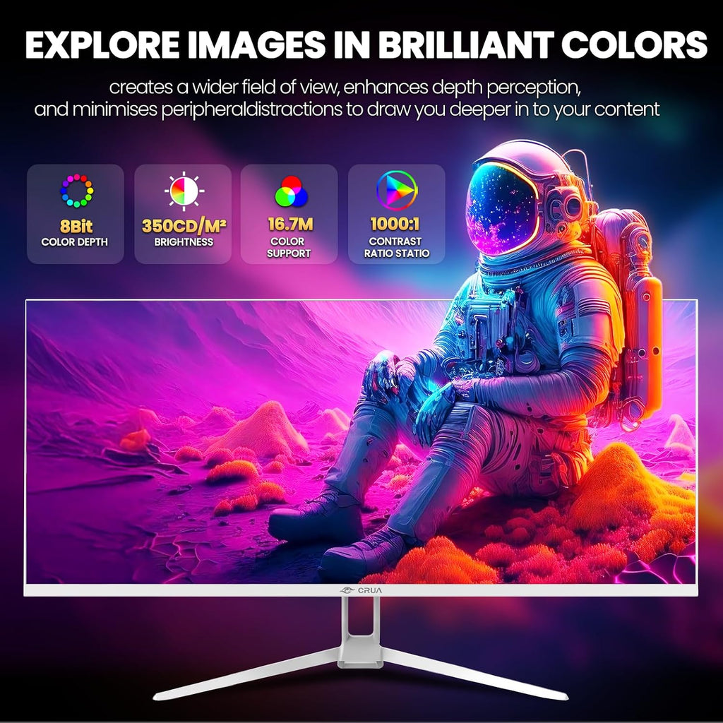 CRUA 34'' Ultrawide Gaming Monitor 120HZ, 21:9 WFHD 2560X1080 IPS Panel Computer Monitors with Built-in Speakers, Support AMD FreeSync, 120% sRGB, DP1.4 & HDMI1.4, Wall Mountable Installs-White