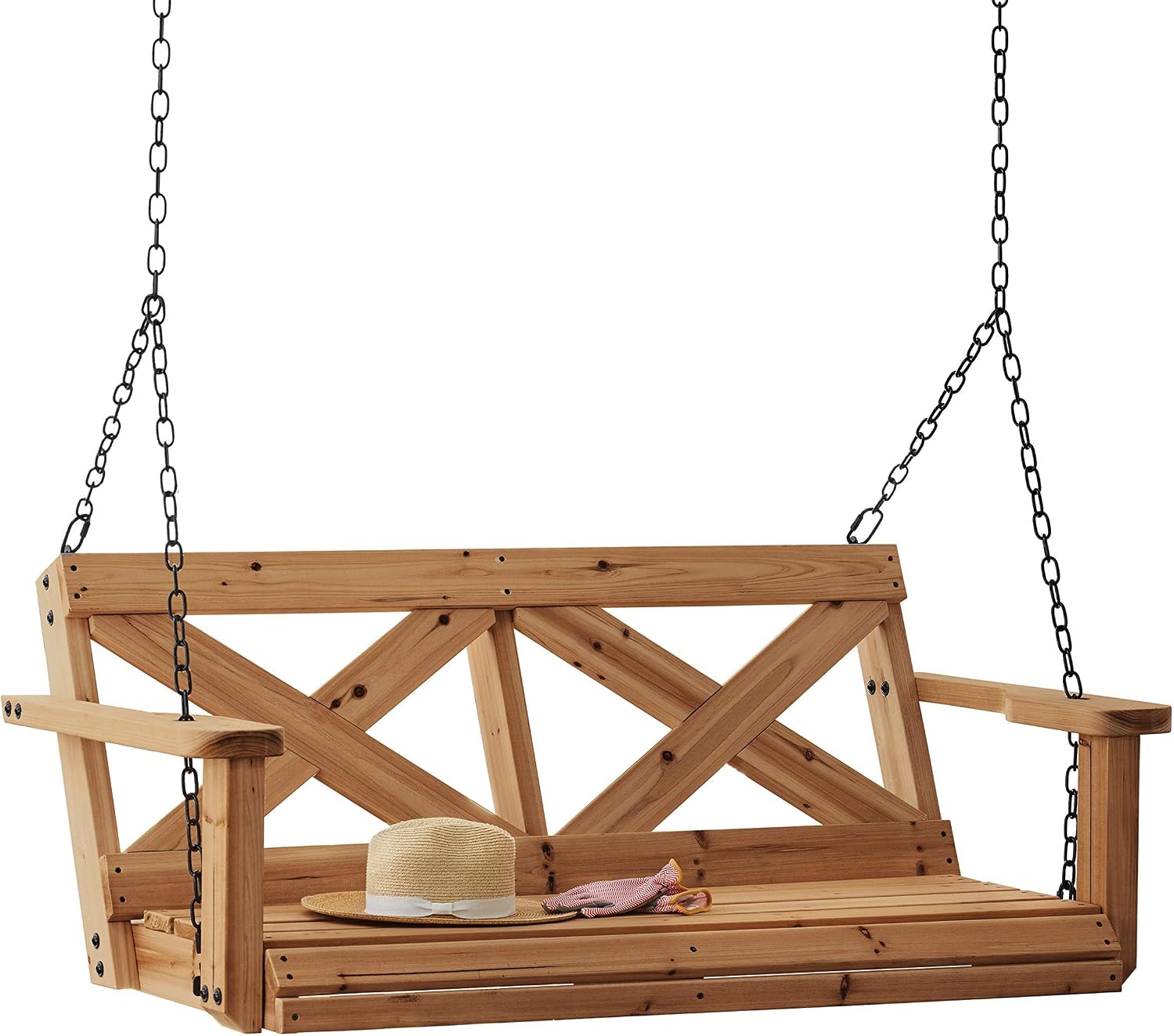 Backyard Discovery 55' Cedar Wood Farmhouse Outdoor Porch Swing Bench with Two-Person Seating, Durable Hanging Chains, Water-Resistant, Heavy-Duty 600 Lbs Weight Capacity for Patio, Deck, Garden