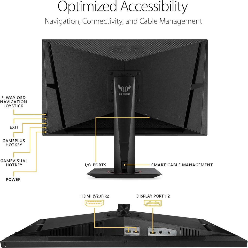 ASUS TUF Gaming 27' 2K HDR Gaming Monitor (VG27BQ) - QHD (2560 x 1440), 165Hz (Supports 144Hz), 0.4ms, Extreme Low Motion Blur, Speaker, G-SYNC Compatible, VESA Mountable, DisplayPort, HDMI,Black