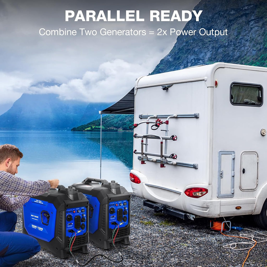 BILT HARD Gas Generator 2500W, 80cc 4 Stroke Quiet Inverter Generator with CO Sensor, Parallel Ready,120V AC Duplex Receptacle and 12V DC Output, Outdoor Generators for Camping, Home Use, 49-State