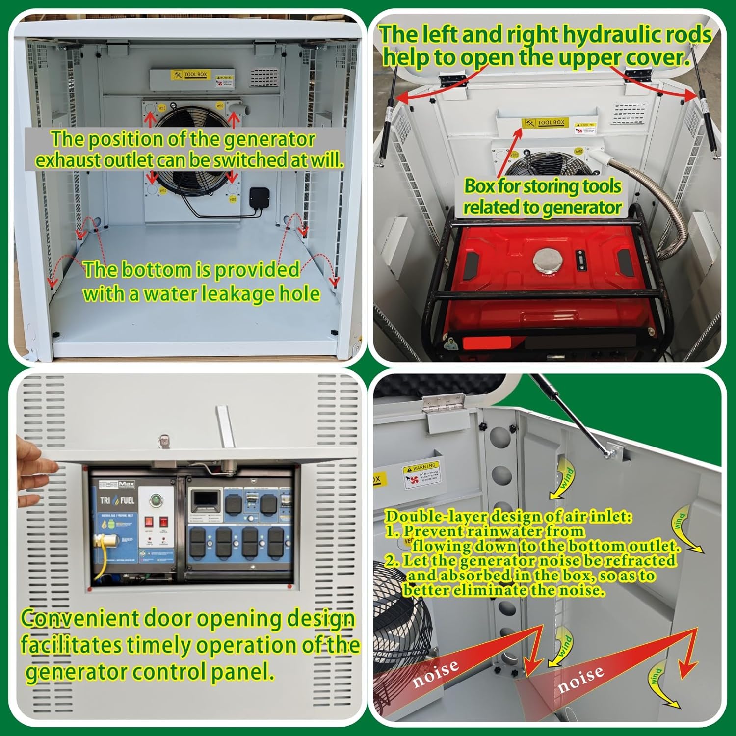 Generator Box, Generator Quiet Box Interior Space: 39.4' x 35' x 35.5', Ventilation, Heat Dissipation and Impact Resistance