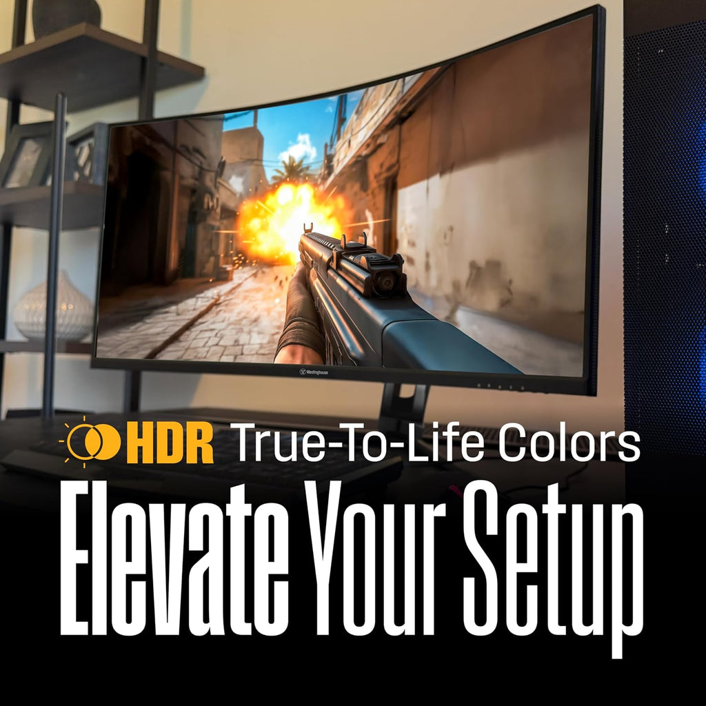 Westinghouse 34 Inch Curved Gaming Monitor, 2K Ultra-WQHD(3440x1440P), 180Hz, 1ms, AMD FreeSync Premium, 3000:1 Contrast Ratio, 122% sRGB, 1500R, Eyecare, Built-in Speakers, DisplayPortx2, HDMIx2