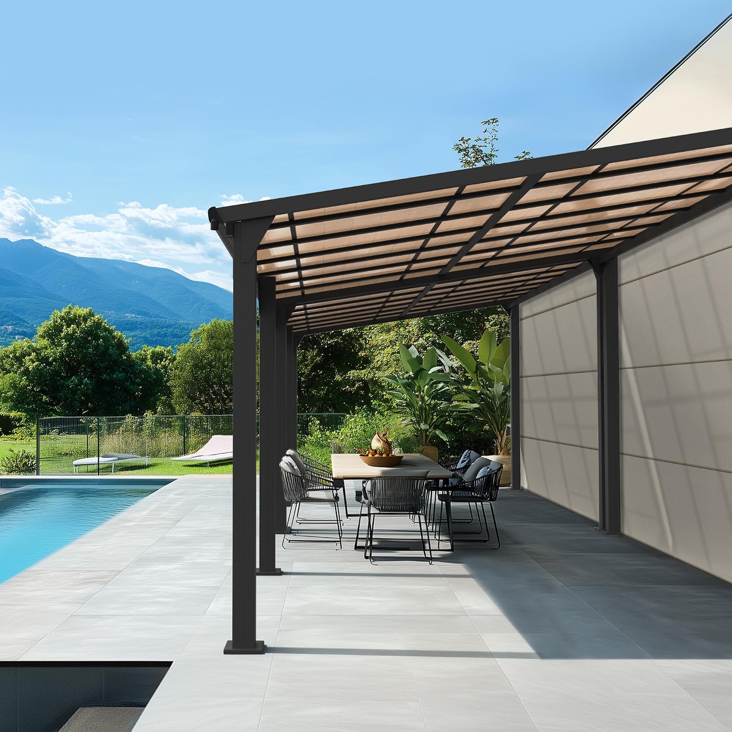 10 * 28FT Pergola,4 * 9 Inch Thickened Pillars & Enlarged Base,Outdoor Hardtop Lean to Gazebo,Wall Mounted Pergola,Pergolas Gazebos Clearance,Aluminum Frame Pergola,UV Resistant Patio Roof