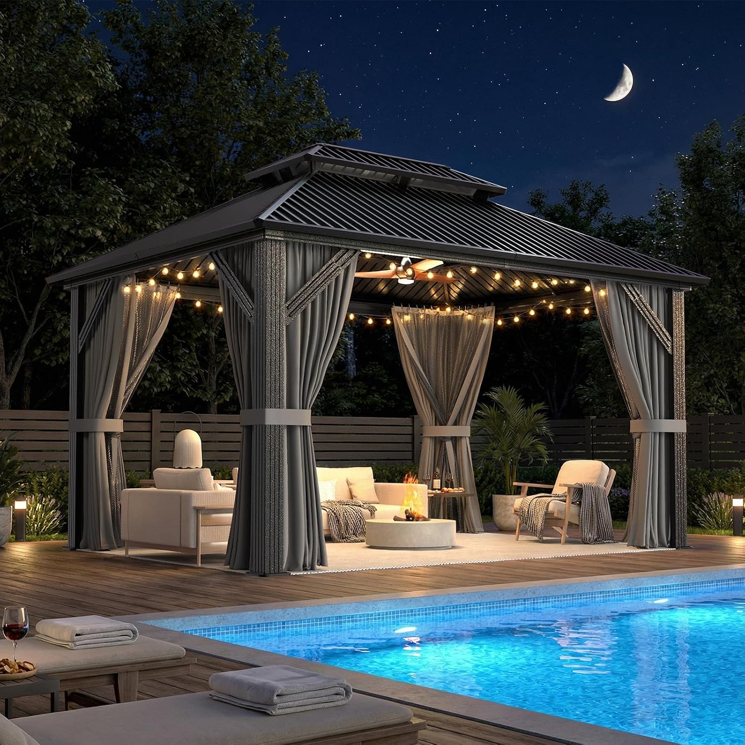 Polar Aurora 10'x12' Outdoor Gazebo Hardtop Grill Gazebo Aluminum Galvanized Steel Double Roof Outdoor Pergola Include Curtain and Netting for Backyard, Patio, Lawn
