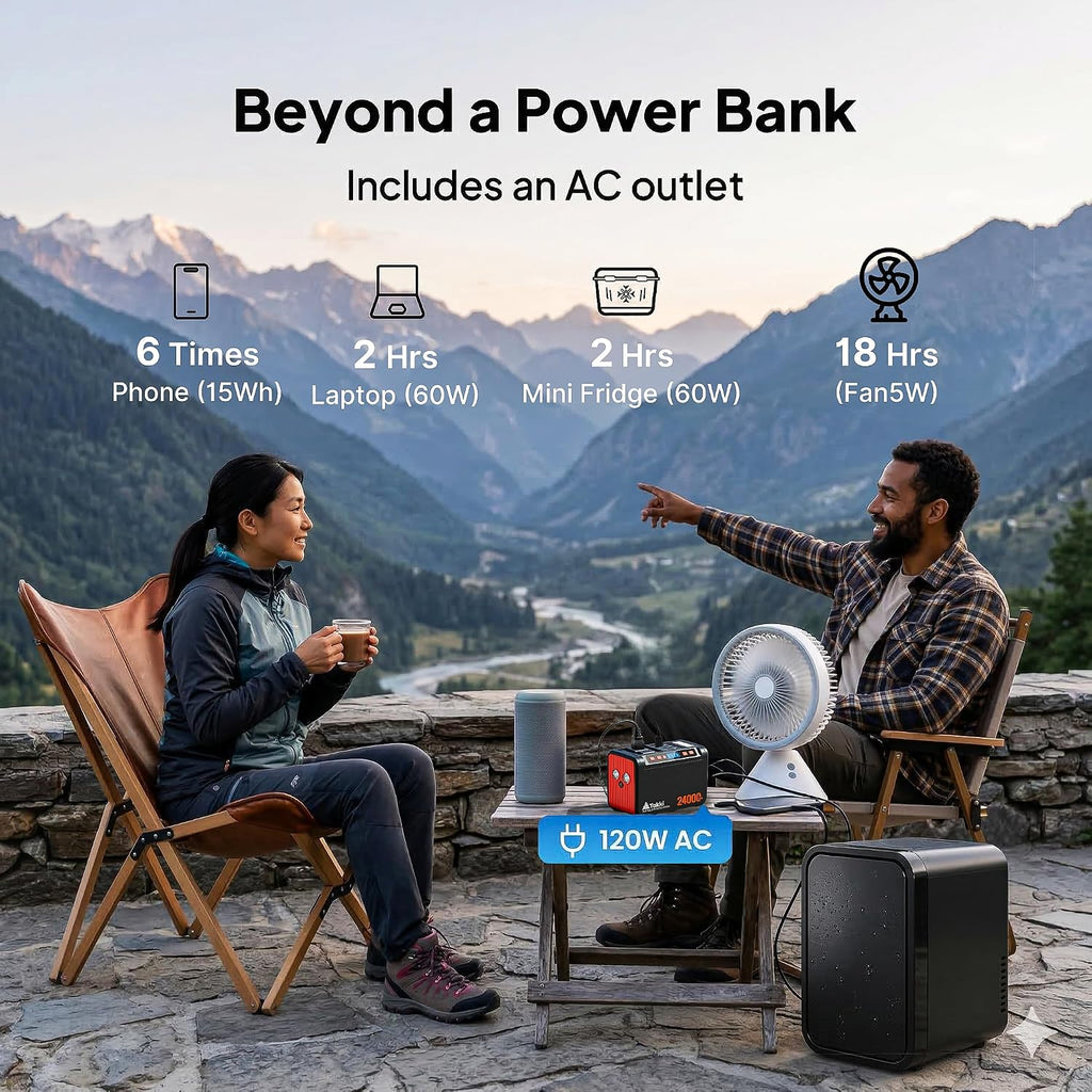 Takki Solar Generator 120W Peak Portable Power Station with 21W Solar Panel 88.8Wh Battery Power Bank with 110V AC Outlet for Camping RV Tent Home Outages Emergency