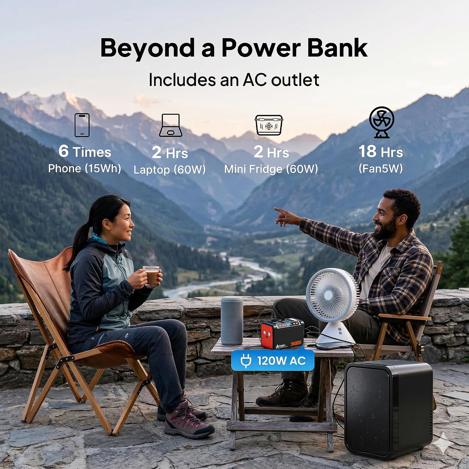 Takki Solar Generator 120W Peak Portable Power Station with 21W Solar Panel 88.8Wh Battery Power Bank with 110V AC Outlet for Camping RV Tent Home Outages Emergency