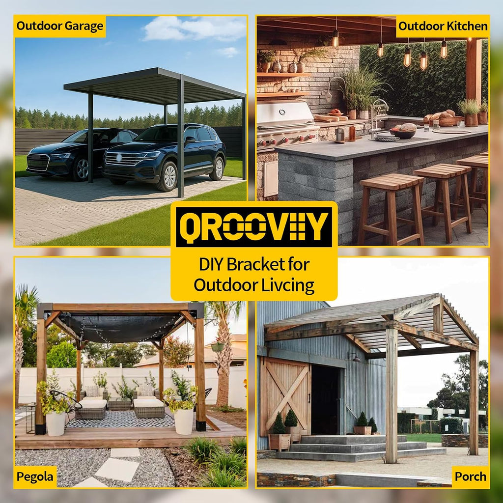 Pegola Bracket Kits 4PacK,3-Way Right Angle Corner Woodwork Brackets for 6'x6' (Actual:5.5'x5.5') Lumber,DIY Metal Wood Beam Brackets for Patio Pavilion,Log Cabin Outdoor Kitchen with Screws