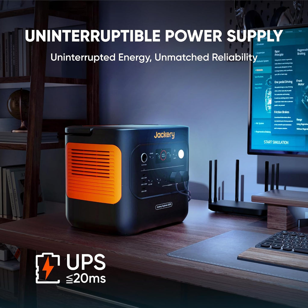 Jackery Explorer 2000 v2 Portable Power Station with 16ft DC Extension Cable, 2042Wh LiFePO4 Battery, 2200W Solar Generator, USB-C PD 100W Fast Charging for Camping, Home Use(Solar Panel Optional)