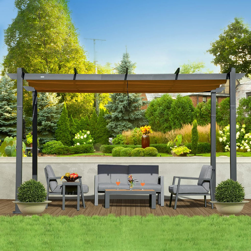 Domi 9'x13' Outdoor Retractable Pergola Against The Wall with Sun Shade Canopy, Pergolas and Gazebos Clearance, Patio Metal Canopy for Deck, Garden, Backyard