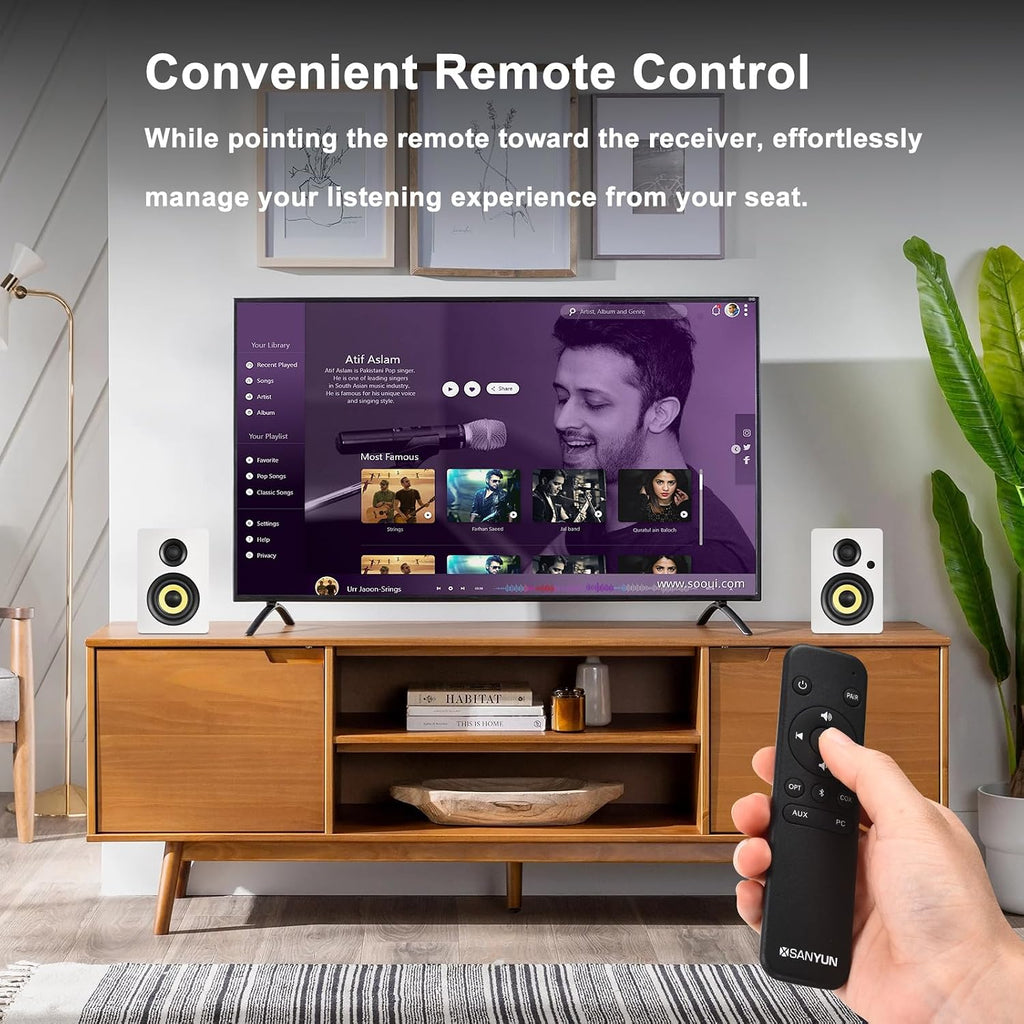 Sanyun SW206 80W Active Dual-Mode Bookshelf Speakers, 4' Studio Monitor & HiFi Mode, Upgraded 3D Sound Field, 6.35mm TRS Balanced, Bluetooth 5.4, Optical Coaxial Aux USB 24bit DAC, White