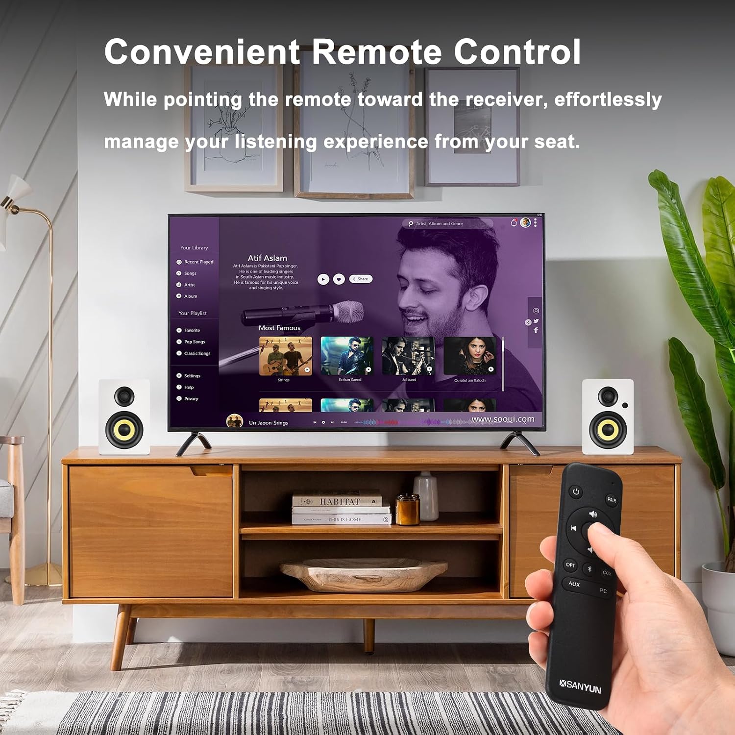 Sanyun SW206 80W Active Dual-Mode Bookshelf Speakers, 4' Studio Monitor & HiFi Mode, Upgraded 3D Sound Field, 6.35mm TRS Balanced, Bluetooth 5.4, Optical Coaxial Aux USB 24bit DAC, White