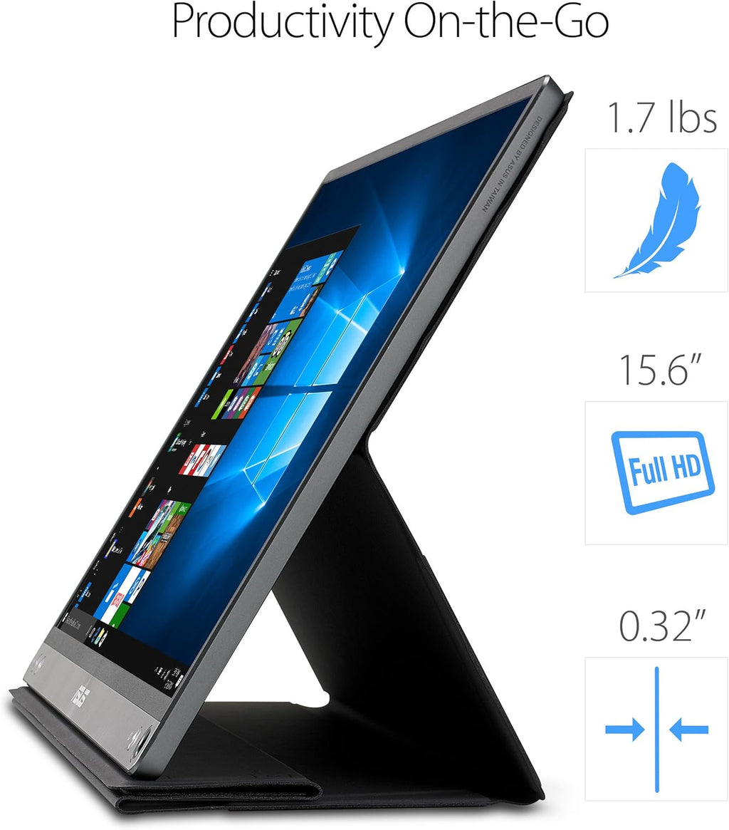 ASUS ZenScreen 15.6' 1080P Portable USB Monitor (MB16AC) - Full HD (1920 x 1080), IPS, USB Type-C, Eye Care, Smart Case, External Screen for Laptop, 3-Year Warranty