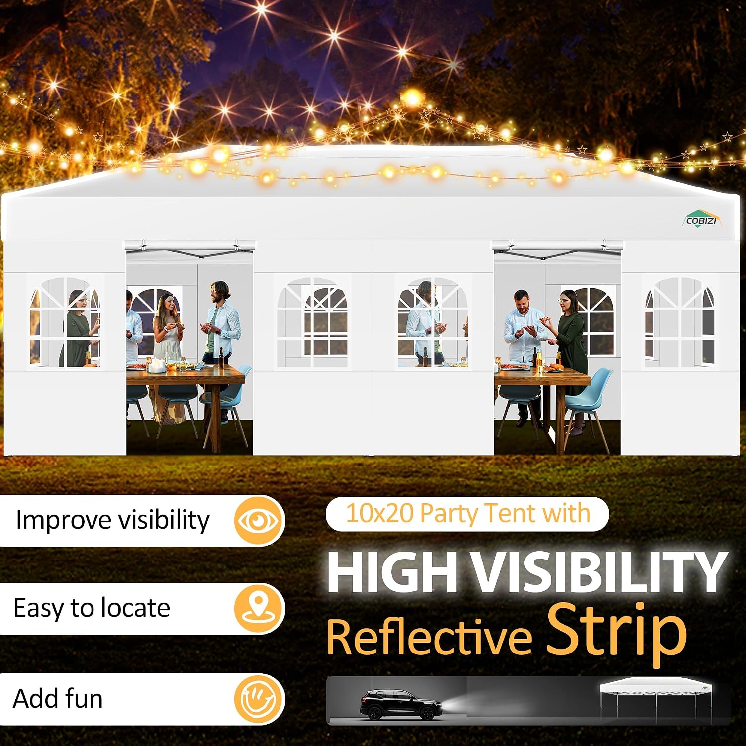 COBIZI 10x20 Pop Up Canopy with 6 Sidewalls One Push Setup Outdoor Event Shelter Waterproof UPF 50+ Gazebo Tent with Carry Bag,Air Vent,Sandbag for Wedding, Commercial, Party,White