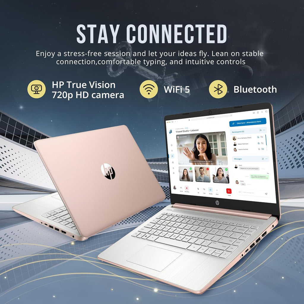 HP Stream 14' HD Laptop, Intel Celeron N4120 Processor, 4GB RAM, 128GB eMMC, Intel UHD Graphics, 720p Webcam, WiFi, HDMI, Windows 11 S, Rose Gold (Renewed)