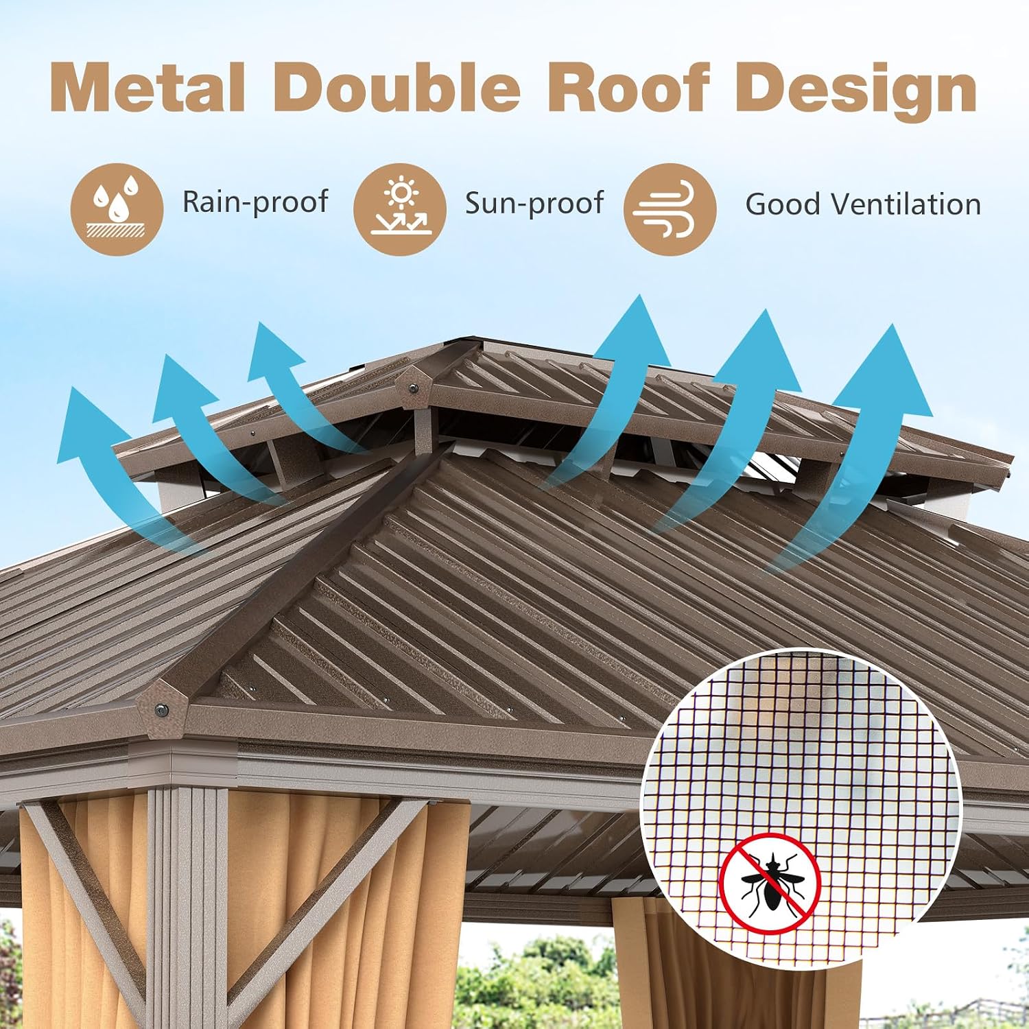 Tangkula 12x14 FT Hardtop Gazebo, Outdoor Permanent Pavilion Shelter with Netting & Curtain, Heavy-Duty Double Galvanized Metal Roof, Aluminum Frame, Outdoor Gazebo for Patio Garden Deck Lawn