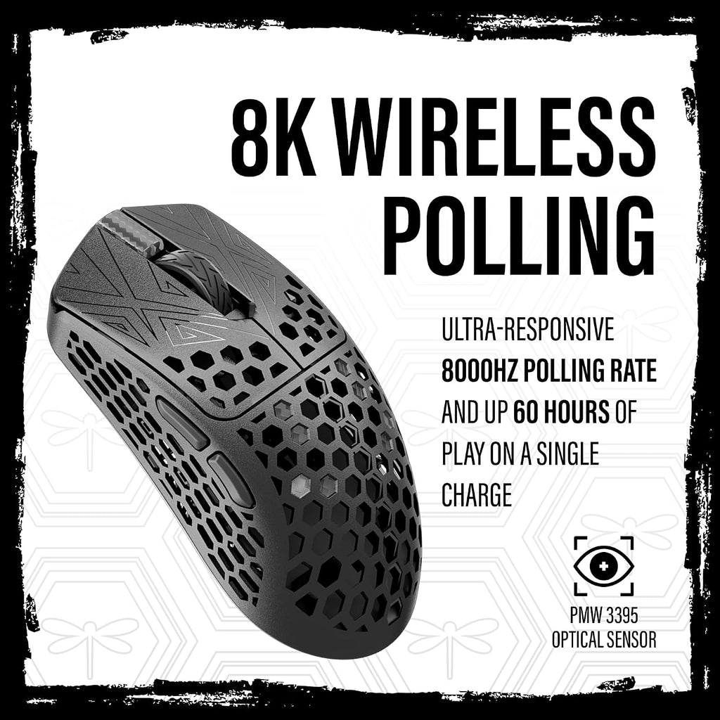 ARBITER Akitsu Small Carbon Fiber Gaming Mouse - Ultra-Light 38g, Wireless 8K Polling, 26K DPI, PIXART 3395 Sensor, LCD Receiver Display