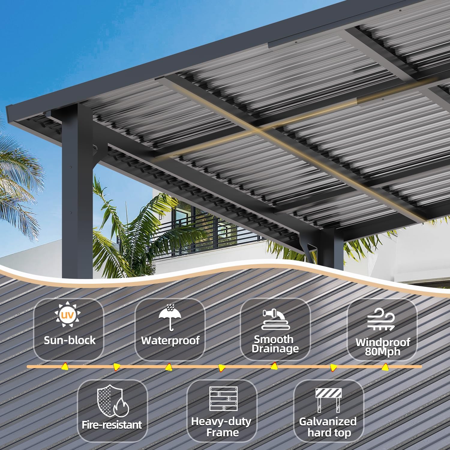AECOJOY 10'x8' Pergola Hardtop Outdoor Gazebo for Patio, Small Heavy Duty Lean to Metal Pergolas and Gazebos Clearance, Wall-Mounted Grill Gazebo Galvanized Steel Patio Roof Awnings for Patio, Decks