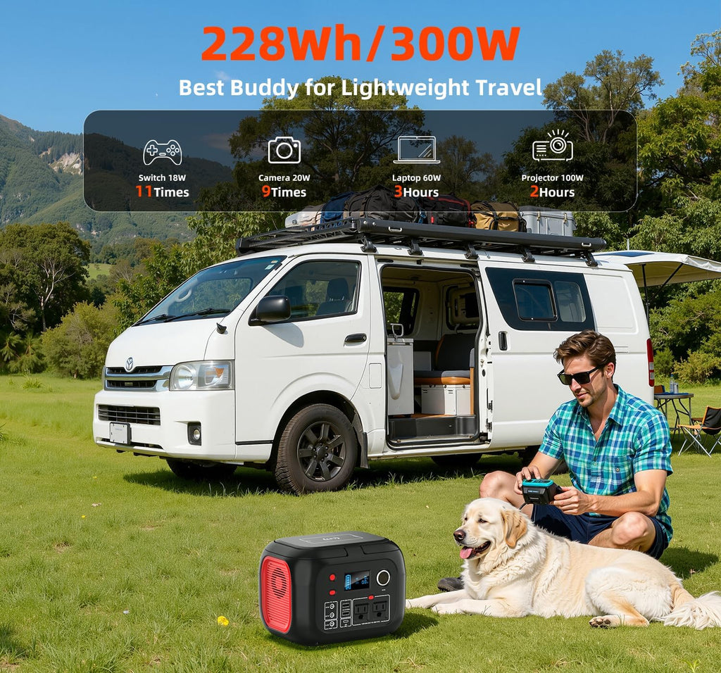 ENOFLO Portable Power Station 300W, 228Wh Solar Generator with 110V Pure Sine Wave AC Outlet, Backup Lithium Battery Generator for CPAP Outdoor RV Camping Emergency Home Use