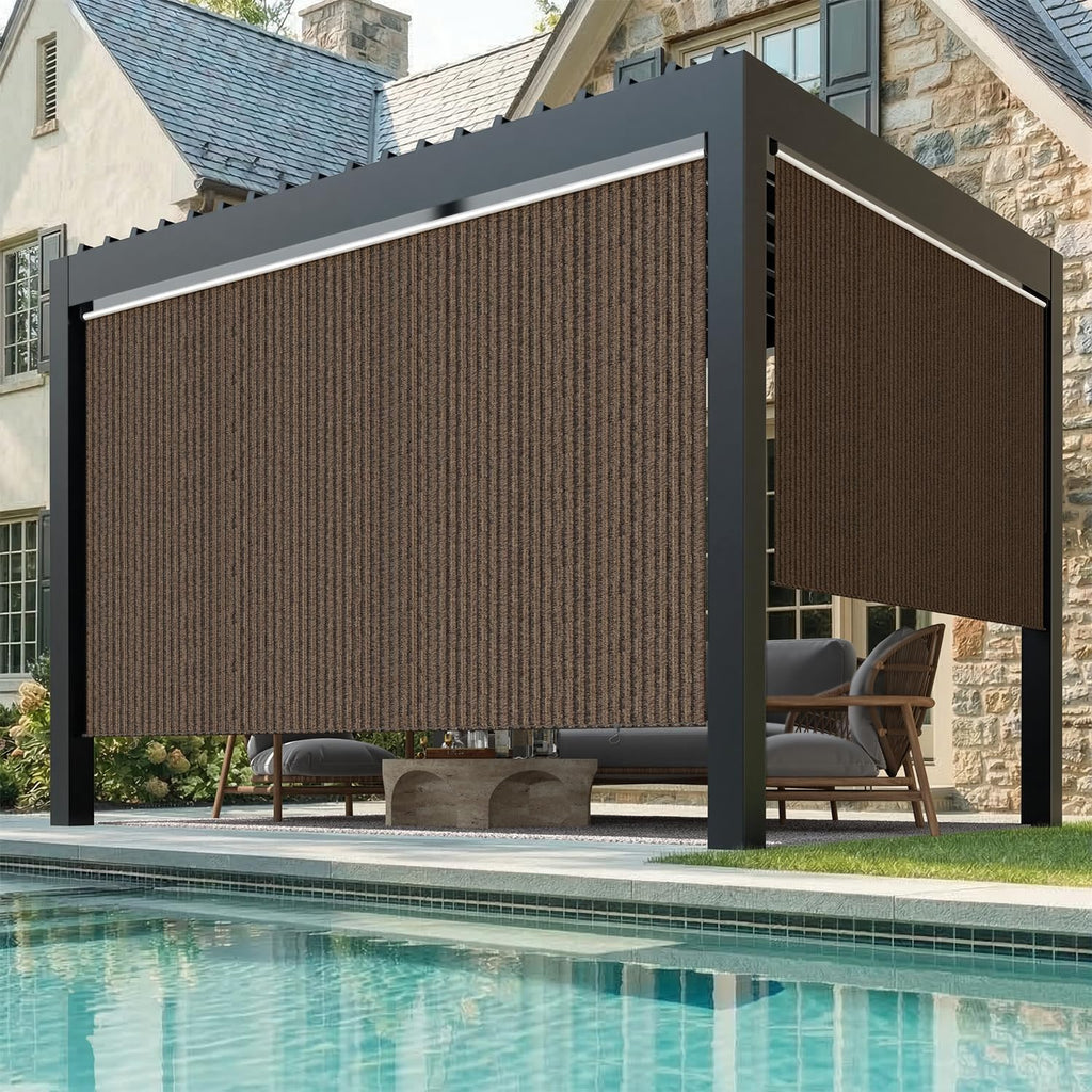 U-MAX Outdoor Roller Shade, 10'(W) x10'(H) Sun Shade Cover Canopy with 99% UV Protection, 220GSM HDPE Exterior Cordless Roll Up Blinds Privacy Screen for Patio, Pergola, Gazebo, Mocha