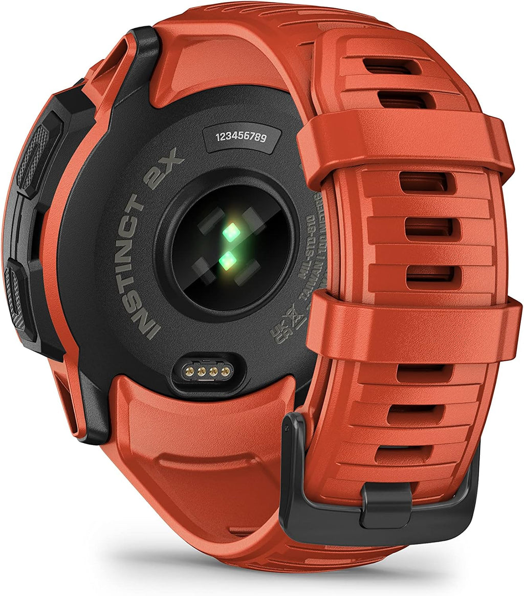 Garmin Instinct 2X Solar, Rugged GPS Smartwatch, Built-in Flashlight, Solar Charging Capability, Multi-Band GNSS, Flame Red (Renewed)
