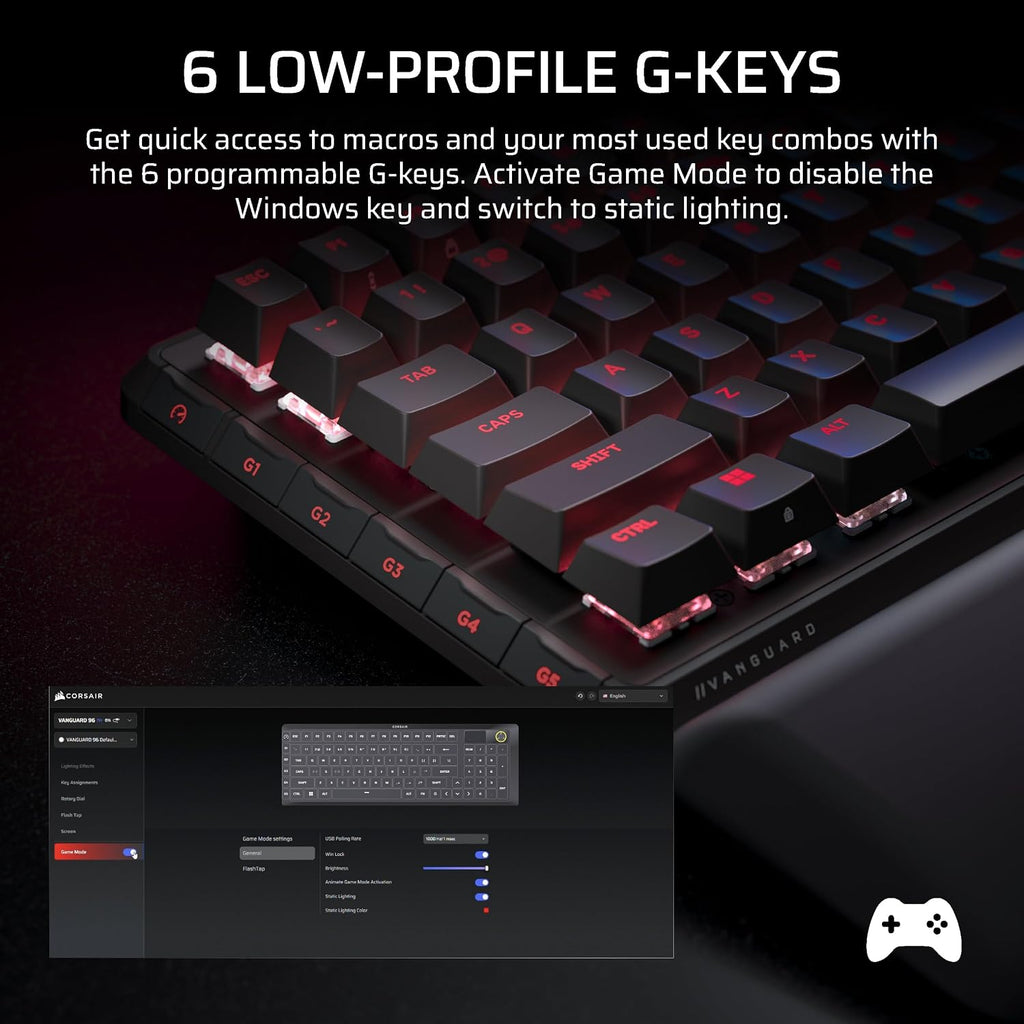 Corsair Vanguard 96 Wired Mechanical Gaming Keyboard – 96% Layout, MLX Plasma Linear Switches, 8000Hz Polling, LCD Display, Virtual Stream Deck, G-Keys, SOCD Flashtap, QWERTY US – Black