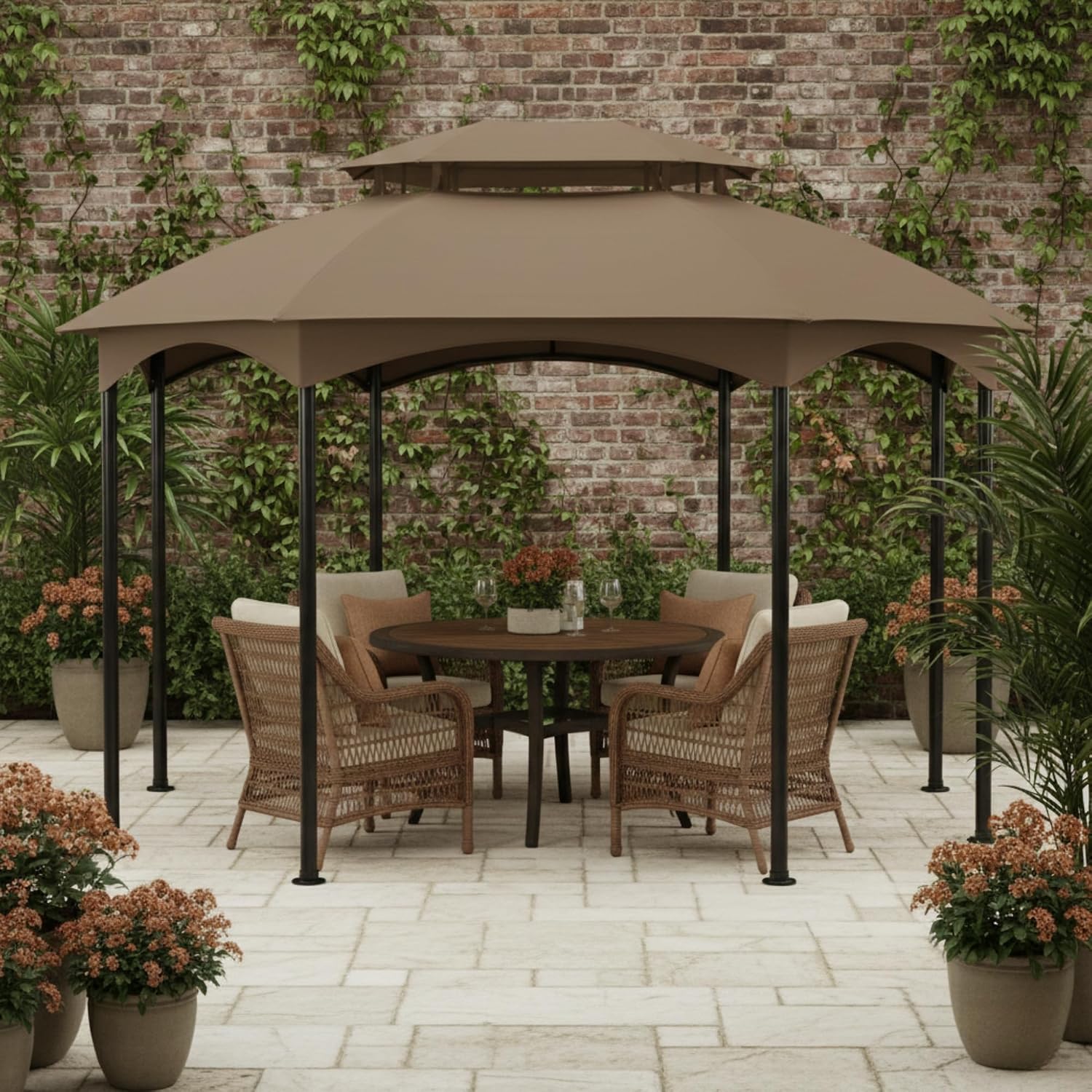 Garden Winds Reinforced RipLock 350 Replacement Canopy Top Cover Compatible with Manhattan 10' x 12' Gazebo Model L-GZ1138PST - Nutmeg