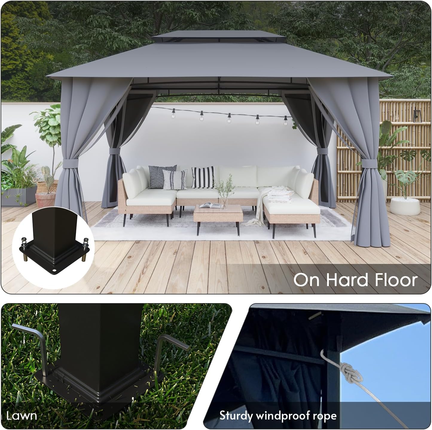 Outdoor Gazebo 10x13 with Double Roof, Patio Gazebo with Netting & Curtain Included. Trapezoidal Support System for Enhanced Stability, Perfect for Patio, Deck, Backyard