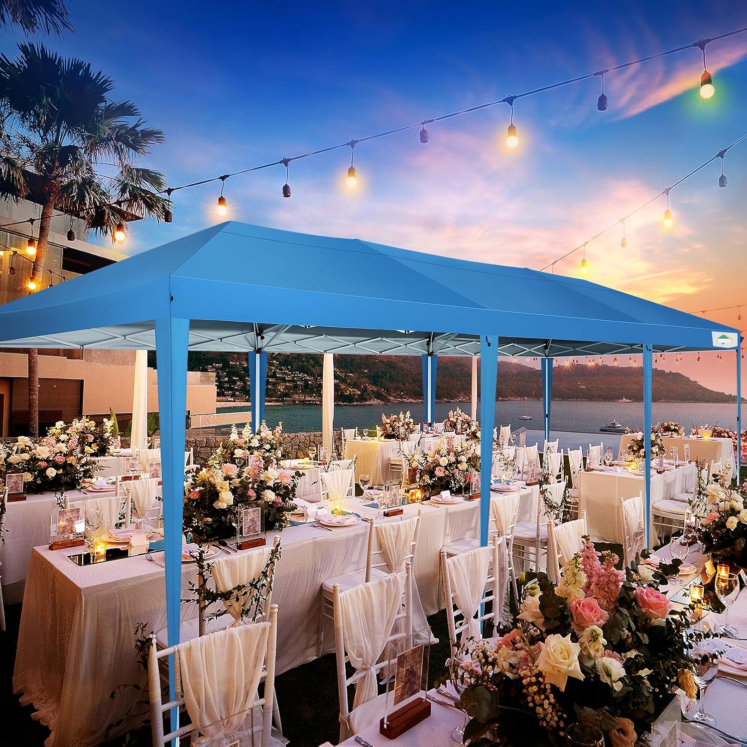COBIZI 10x30 Pop Up Canopy Tent with 5 Sidewalls Party Tents for Parties Weddings Backyard Waterproof Commercial Instant Outdoor Events Tent with Stakes, Ropes,Sandbags（10 x 30 ft Blue