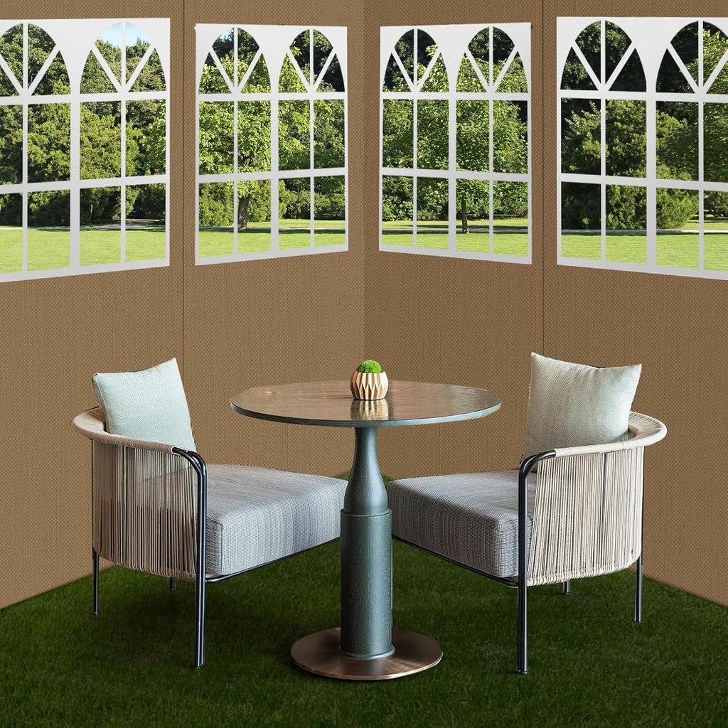 10'x12' Gazebo Curtains Outdoor Waterproof with PVC Windows, 4-Panel Sidewalls Universal Replacement Privacy Curtain, Outdoor Curtains for Patio, Backyard (Khaki)