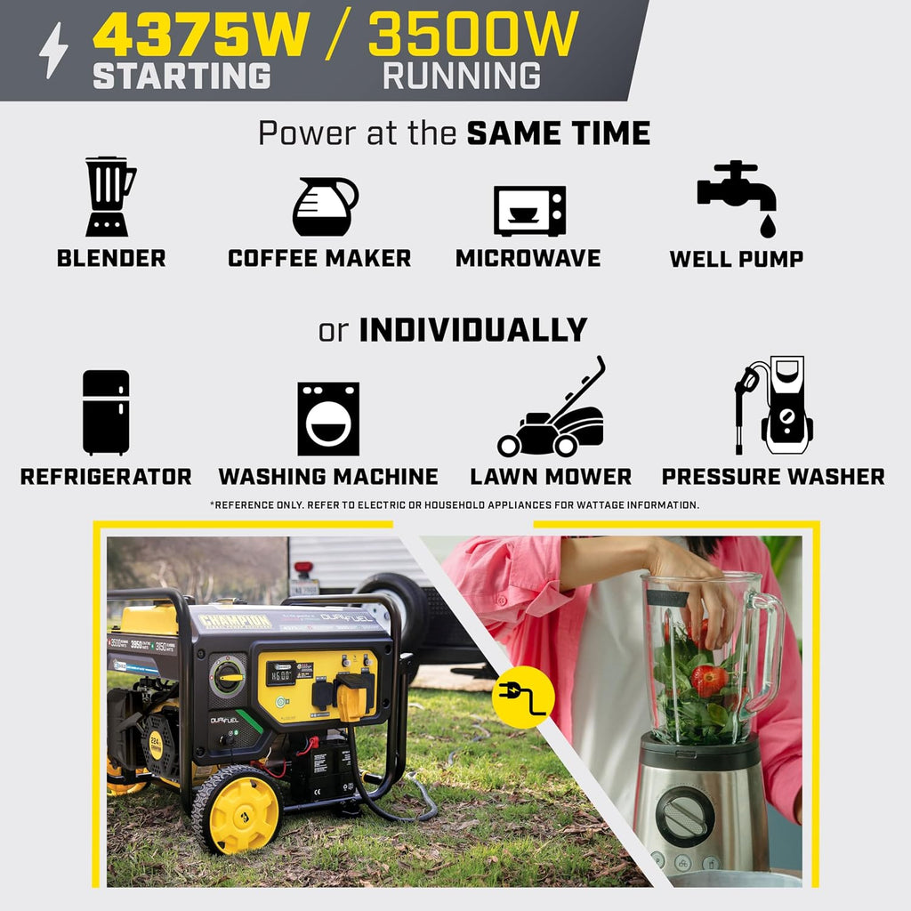 Champion Power Equipment 4375-Watt Wireless Start Dual Fuel RV Ready Portable Generator with CO Shield